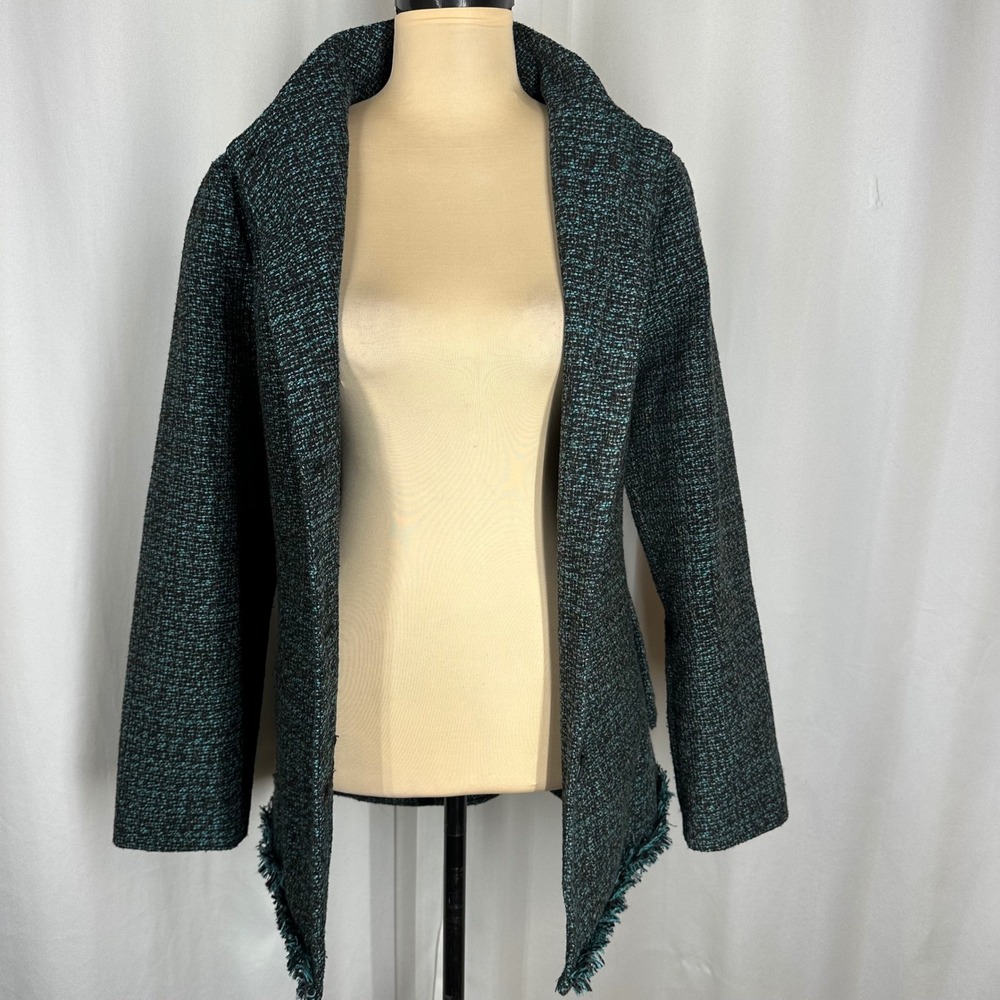 Milena Nicole Collection Teal Black Tweed Belted Jacket Coat Size 10 NWOT - Picture 11 of 15